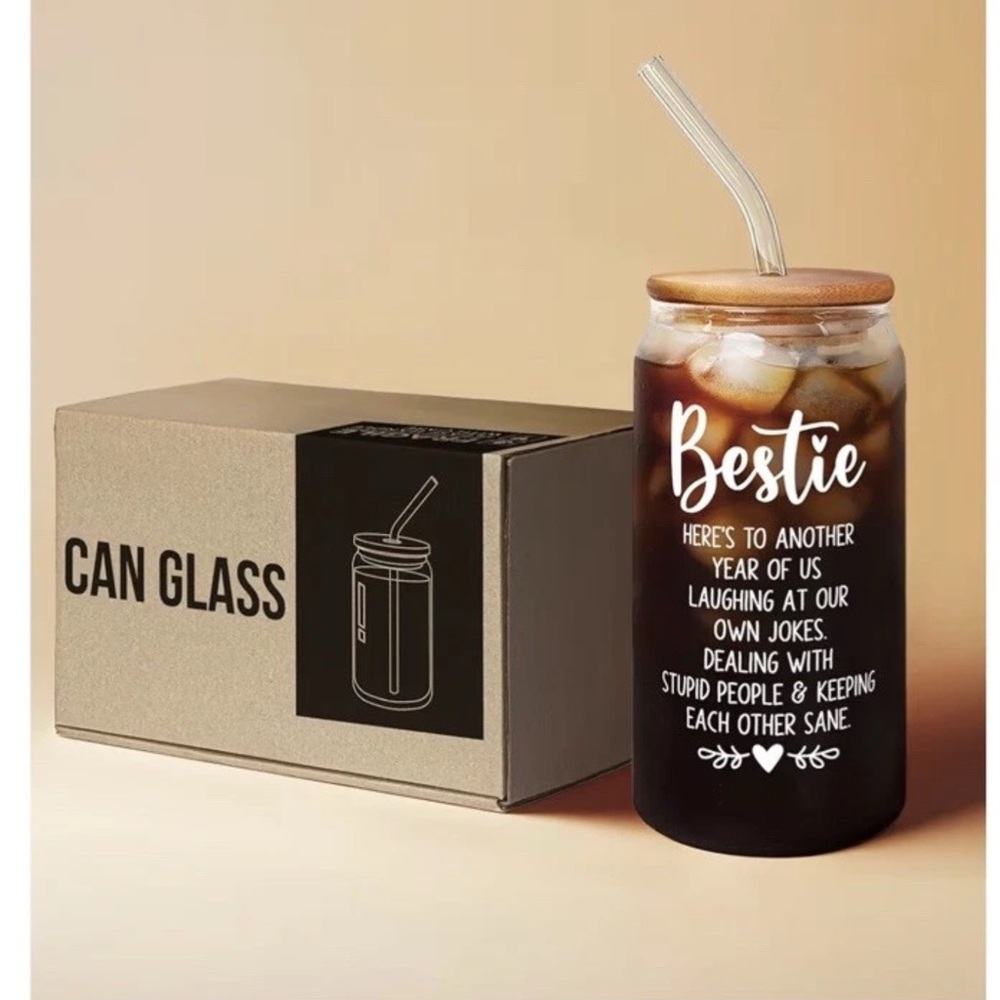 Friendship Gifts for Women Bestie Best Friends 16oz. Glass Tumbler w/ Straw - Picture 4 of 4